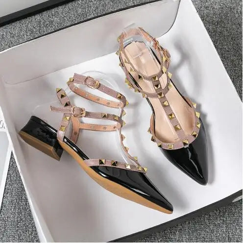 Women Sandals Summer High-heeled Luxury Sandals Fashion Brand Design Pointed Rivet Red Casual Shoes Plus Size 41-43 Women Shoes