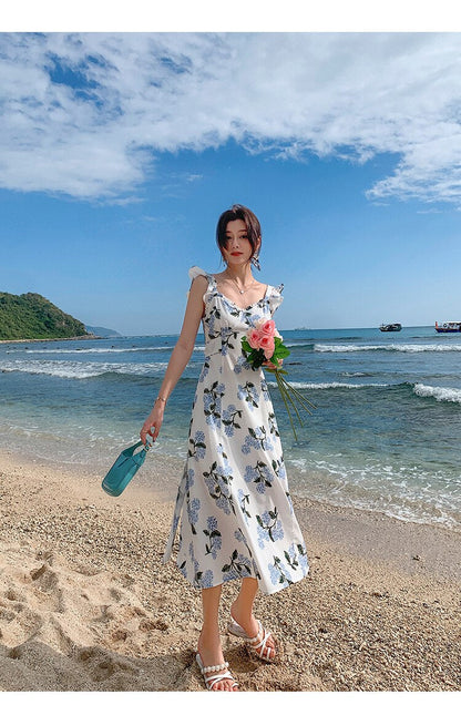 binfenxie Summer White Midi Slip Dress Women 2022 Long Elegant Floral Boho Hawaiian Beach Dresses for Wedding Guest Birthday Prom