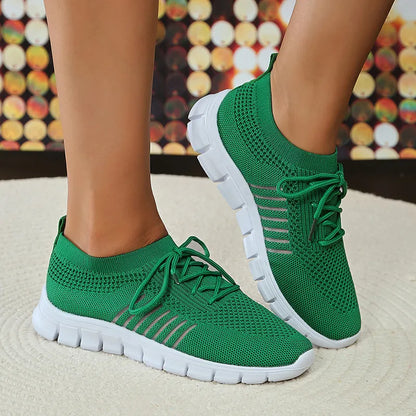 Lightweight Soft Sole Sneakers for Women Autumn Green Breathable Mesh Flats Woman Comfort Slip On Running Shoes Female