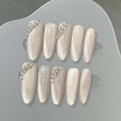 10pcs detachable almond handmade false nails ballet wearable Maillard style artificial nail with glue fall winter press on nails