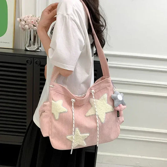 binfenxie Girls Cute Star Print Shoulder Bags Women Japanese Casual Fashion Crossbody Bag Y2k Streetwear Tote Bags for College Student