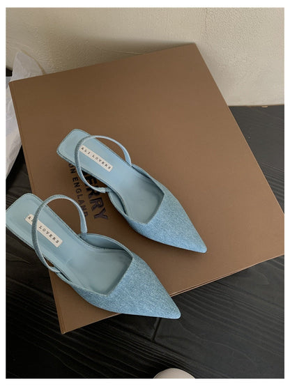 Fashion Slingback Sandals Women Low Heels Pumps Shoes Elegant Pointed Toe Female Mules Dress Slides