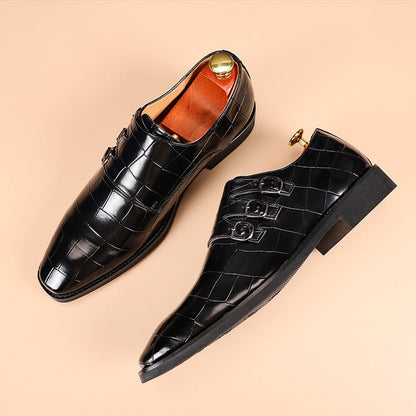 Men's Casual Business Leather Shoes Mens Buckle Square Toe Dress Office Flats Men Fashion Wedding Party Oxfords EU Size 37-48