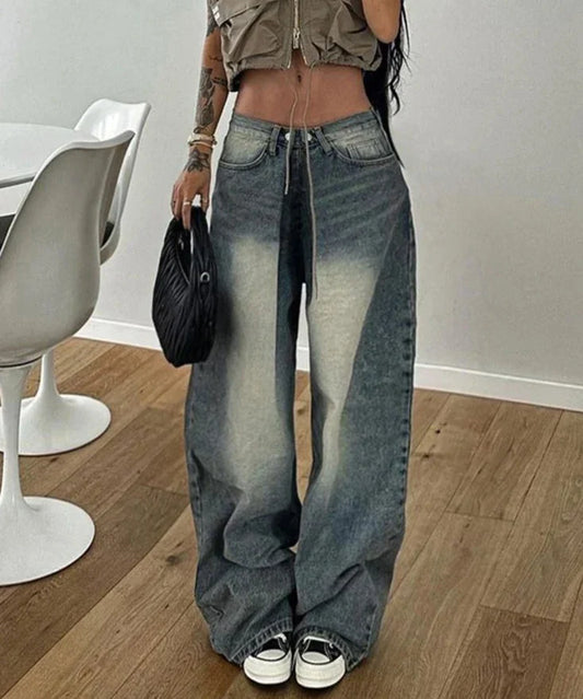 binfenxie Streetwear Baggy Jeans Women Fashion Low Waist Jean Pants Y2K Vintage Casual Oversize Straight Washed Denim Trousers