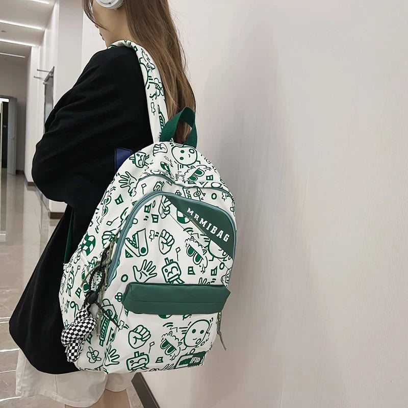 binfenxie New Fashion Girl Graffiti Design Bookbag for Teens Backpack Colleg Cute Schoolbag Laptop Rucksack Women Mochila Travel Bag