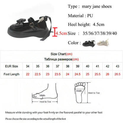 Sweet Pearls Bowknot Lolita Shoes Women Heart Buckle Thick Bottom Mary Jans Woman Pu Leather Platform Jk Shoes Mujer