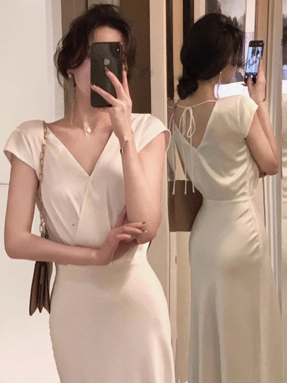 Summer New Elegant Midi Dresses For Women Fashion Party Office Lady French Fashion Sleeveless Female Clothes