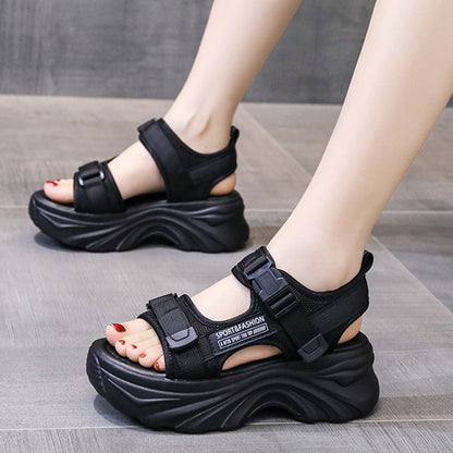 Women's Black Chunky Sandals Summer Fashion Platform Walking Shoes Woman Thick Bottom Non Slip Beach Sandalias