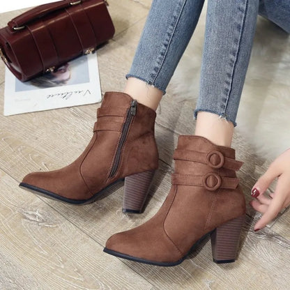 Retro Boots Women's Shoes New Square Heel Woman High Shoe Rubber Ankle Female Solid Platform Short Boots