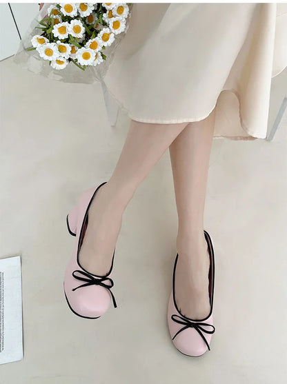 Futurecen Designers Butterfly-knot Women Pumps Fashion Shallow Slip On Thick Low Heel Sandalias Ladies Elegant Outdoor Mary Jane Shoes