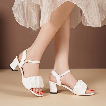 Size 35-42 New Fashion White High Heel Shoe Buckle Sandalias Grace Dress Female Designer Party Shoes Summer Women's Sandals