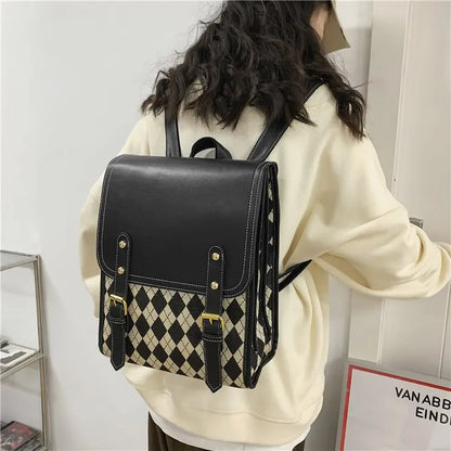 binfenxie  Preppy Style Plaid Backpack Women Harajuku Vintage Rhombic Lattice Jk Brown Backpacks Ladies Retro School Bag Aesthetic