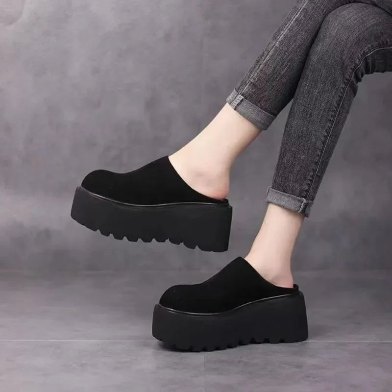 binfenxie  -  Winter Platform Flats Women Warm Fur Mules Slippers Fashion Slip on Slides Comfort Casual Home Female Cotton Shoes