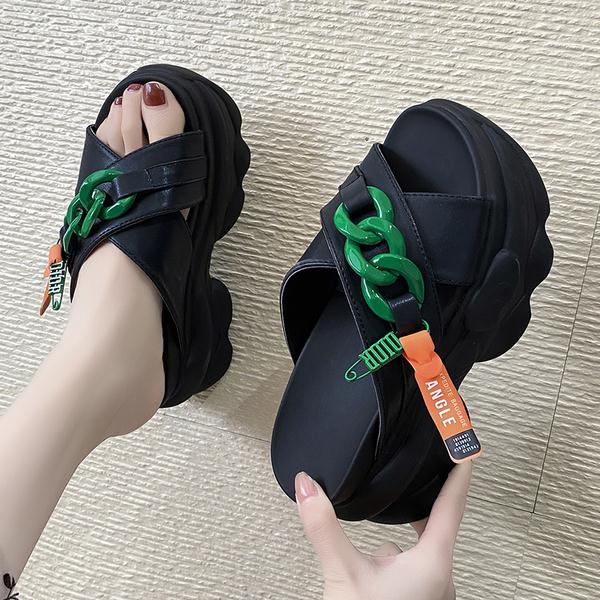 Shoes House Slippers Platform Slides Slipers Women Heeled Mules Black Sandals Fashion Lady  High Summer Beige Luxury Girl