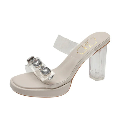 Chunky Platform High Heels Sandals Women Summer Shiny Crystal Transparent Pvc Sandals Woman Clear Thick Heeled Party Shoes