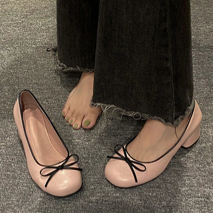 Futurecen Designers Butterfly-knot Women Pumps Fashion Shallow Slip On Thick Low Heel Sandalias Ladies Elegant Outdoor Mary Jane Shoes