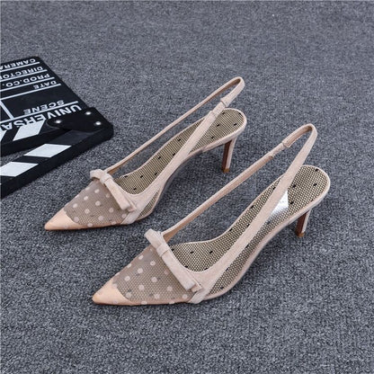 Women's Shoes  Summer Fashion Pointy Bow Mesh Breathable Stiletto Heel Shallow Sandals for Women  Zapatos De Mujer