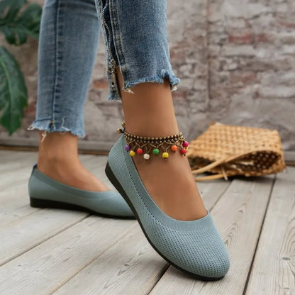 Spring and Autumn New Outwear Solid Color Oversized Shallow Cut Shoes Women's Knitted Comfort Flat Shoes Women