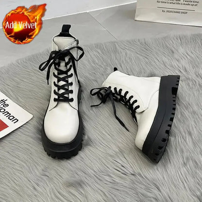 Footwear with Laces Women's Ankle Boots Combat Biker Short Shoes for Woman Lace-up Booties Platform Punk Style Chunky Boot Pu 39