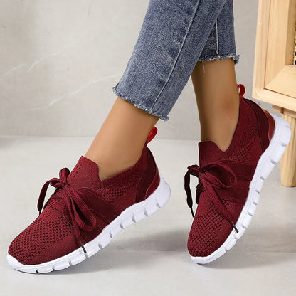 Brown Knit Breathable Sneakers Shoes Women New Soft Sole Platform Flats Woman Plus Size 43 Non Slip Casual Shoes