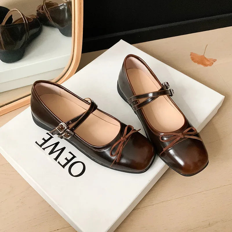 binfenxie  -   Fashion Pumps New High Quality Genuine Leather Shoes Academy Style Ballet Shoes Mary Janes Shoes Casual Women' Shoes