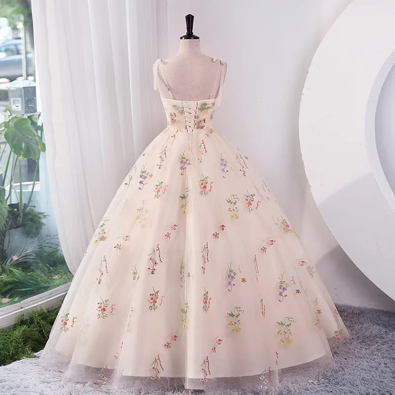 Luxury Floral Embroidery Long Prom Evening Wedding Shooting Dresses Women Summer Party Formal Occasions Reception Dress