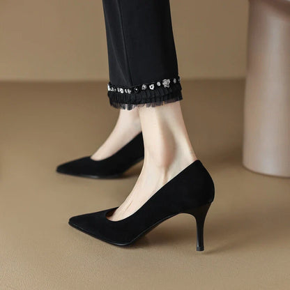 Futurecen  -  NEW Spring Women Shoes Pointed Toe Thin Heel Pumps for Women Sheep Suede High Heels Green Women Stiletto Heels zapatos de mujer