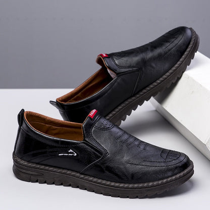 Men's Leather Shoes Summer  Men's Casual Shoes Slip-on Soft Sole Breathable Shallow Flat Driving Shoes Loafers for Men