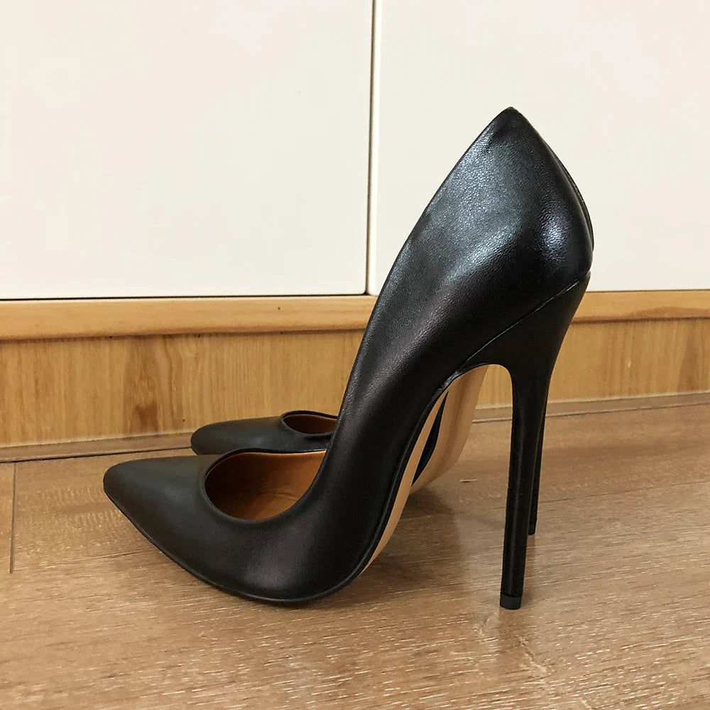 Futurecen Plus Size 40-48 Unisex Solid Black Matte Pointy Toe Stiletto Pumps Sexy Crossdress 14cm Extremely High Heel Shoes