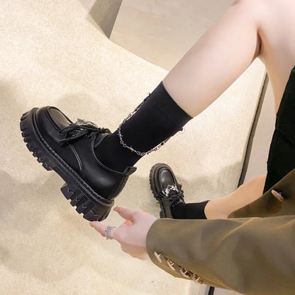 Futurecen Metal Chain Platform Lolita Gothic Shoes Woman 2023 Spring College Style Patent Leather Pumps Women Japan School Uniform Shoes