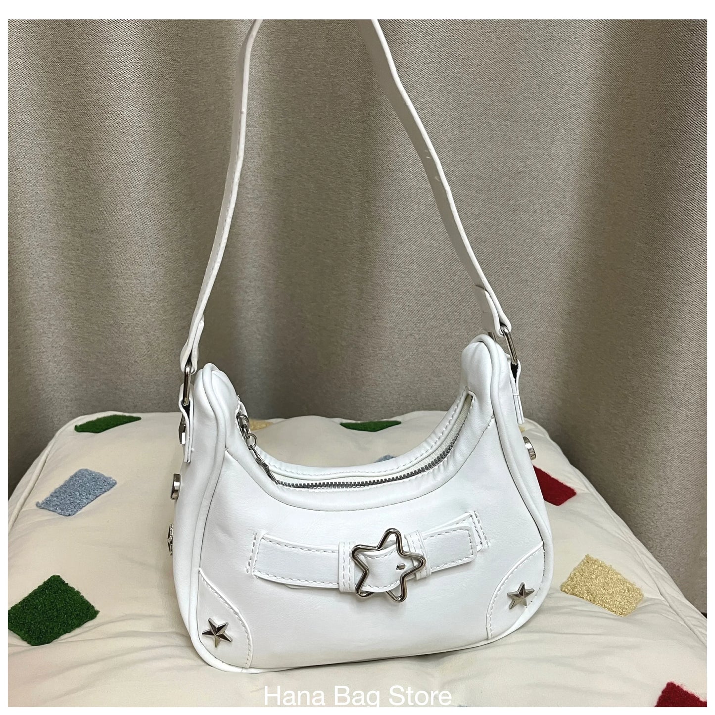 binfenxie Vintage Star Handbags for Women Fashion Hobos Shoulder Underarm Bag Ladies Clutch Pu Leather Female Armpit Purses Y2k Cool Bag