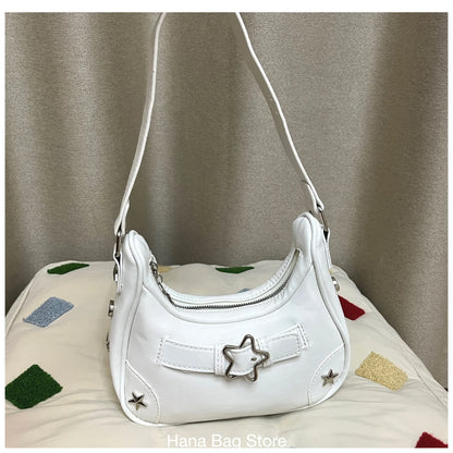 binfenxie Vintage Star Handbags for Women Fashion Hobos Shoulder Underarm Bag Ladies Clutch Pu Leather Female Armpit Purses Y2k Cool Bag