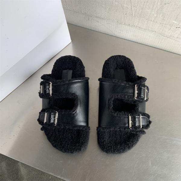 Low Shoes Ladies' Slippers Luxury Slides Fur Flip Flops Women Thongs Pantofle Designer Plush Hawaiian 2022 Soft Round Toe PU Fab