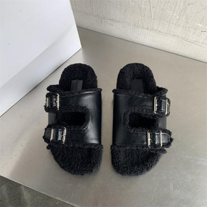 Low Shoes Ladies' Slippers Luxury Slides Fur Flip Flops Women Thongs Pantofle Designer Plush Hawaiian 2022 Soft Round Toe PU Fab