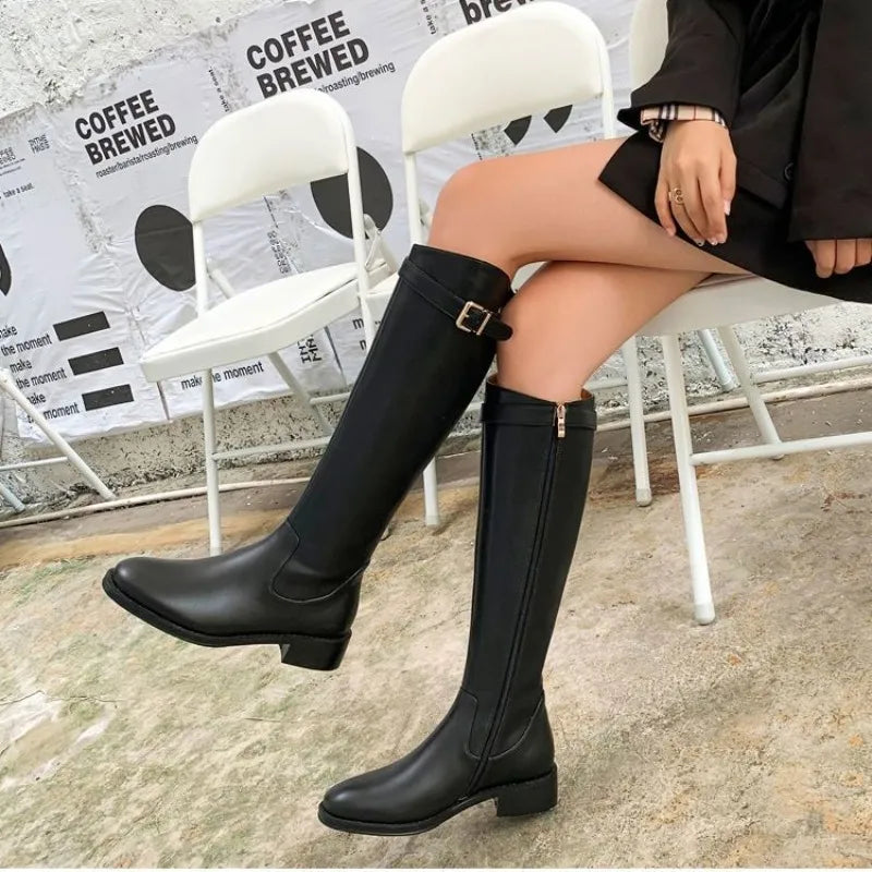 Shoes for Woman Winter Knee High Shaft Footwear Leather Women's Boots Pointed Toe Long Brown Comfortable and Elegant Hot Quality