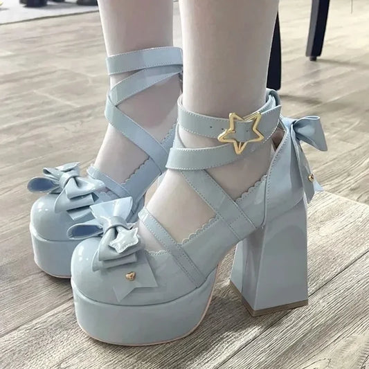 Futurecen 2024 Lolita Shoes Women Mary Janes High Heels Shoes Chunky Sandals Summer Fashion Retro Bow Party Platform Pumps