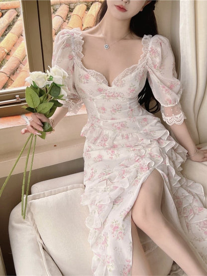 Summer French Style Women Elegant Party Print Dress Female Fashion A-Line Holiday Clothes