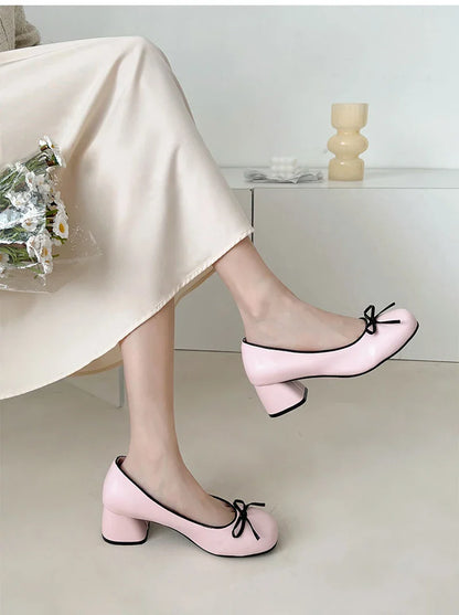 Futurecen Designers Butterfly-knot Women Pumps Fashion Shallow Slip On Thick Low Heel Sandalias Ladies Elegant Outdoor Mary Jane Shoes