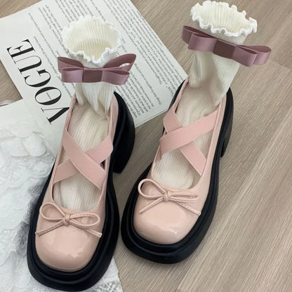 Futurecen Women Bow Marie Jane Shoes Platform Fashion Mid Heels Sandals Autumn New Pumps Lolita Shoes Dress Casual Chunky Shoes