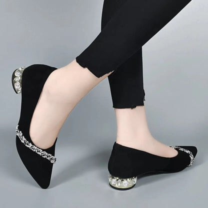 Women's Summer Footwear Diamond Shoes for Woman  Rhinestone Office Low Heel Elegant with Crystals Black Stylish on Promotion