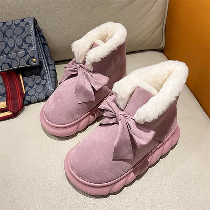 Winter Boots With Fur Australia Women's Rubber Shoes Rain Flat Heel Plush Snow  Ladies Lolita Slipper Flock Butterfly-knot B