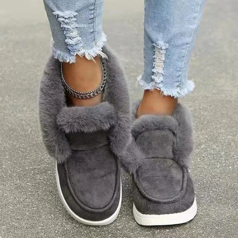 Ladies Ankle Boots Women Winter Warm Plush Fur Snow Boots Suede Leather Shoes Ladies Slip on Comfortable Female Footwear