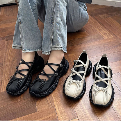 Summer Chunky Women Sports Shoes Fashion Shallow Butterfly-knot Platform Flat Shoes Ladies Casual Outdoor Mary Jane Shoes