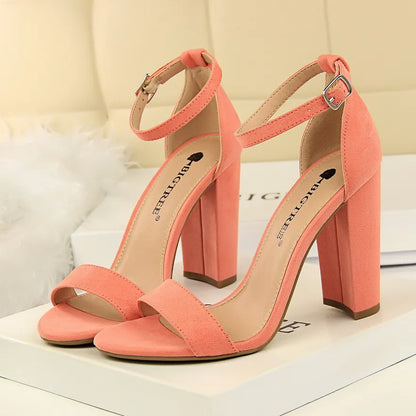 Summer Plus Size 34-43 Woman 9.5cm High Heels Sandals Classic Block Platform Pumps Lady Chunky Burgundy Yellow Nude Shoes