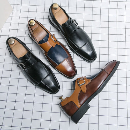 Men's Dress Shoes Formal Men Monk designer shoes italian Oxford Shoes For Men Wedding Dress Brand Leather Double Buckles brown