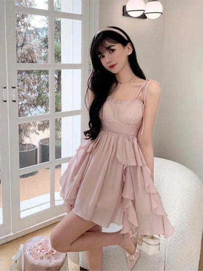 binfenxie Summer Women Sundress Suspenders Ruffles Fairy Dress Elegant Feminine Holiday Beach Romantic Dress traf robe платье