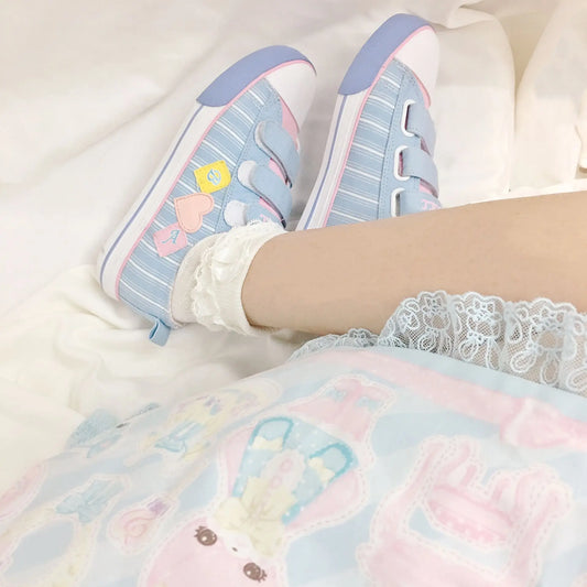 binfenxie  -  Japanese Sweet Lolita Canvas Shoes Dream Pink Blue Girl Student Street Tea Party Sports Shoes with Velvet Kawaii Cute