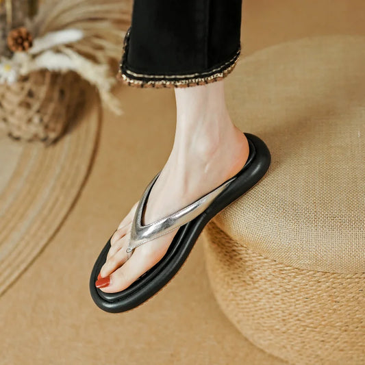 binfenxie  -  2024 New Genuine Leather Women Shoes Outdoor Beach Slippers Fashion Casual Summer Women Flip-flops Female Soft Shoes 34-40