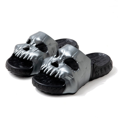 New Personalized Skull Design Men Slippers Summer Outdoor Fun Slides Thick Bottom of Beach Non-slip Leisure Women Sandals