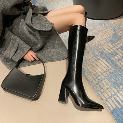 Pointed Toe Women High Boots Fashion Side Zippers Long Booties Ladies Elegant Party High Heel Shoes Winter Women's Footwear